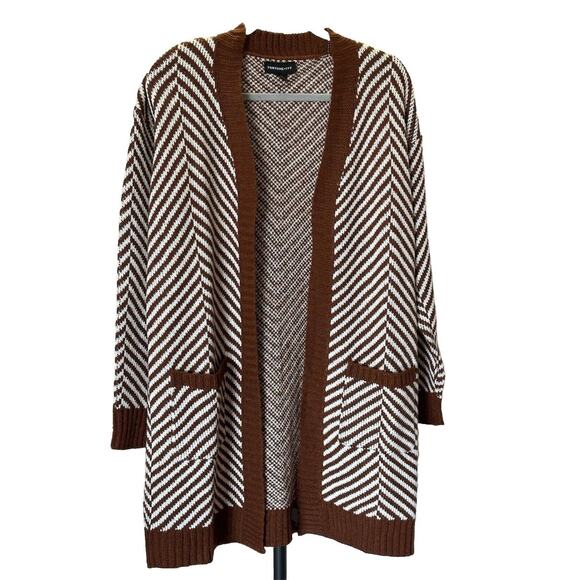 Fortune & Ivy Sweaters - Fortune & Ivy Women’s Cardigan Sweater Size L Boho Western Knit Stripes Brown